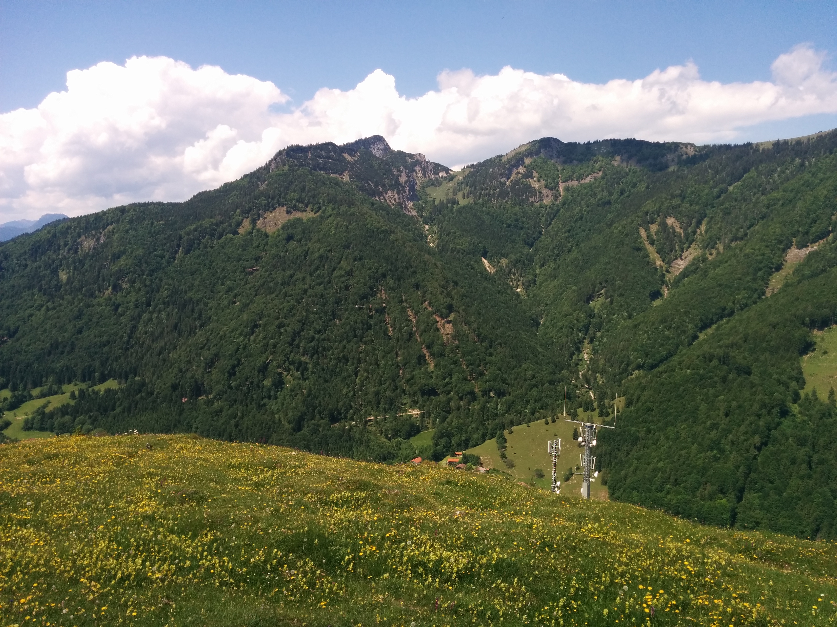 Sendeanlage am Schacher, dahinter Spitzstein und Brandlberg